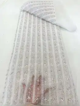 Кружевная ткань Mccarthy с африканскими блестками 2023, высококачественная вышивка бисером, Нигерийский Французский тюль, кружевной материал для свадебного платья 2