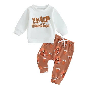 Мой первый комплект одежды для мальчика на День благодарения, толстовка с индейкой, топ с длинными рукавами, брюки, осенний комплект одежды на День благодарения для младенцев 1