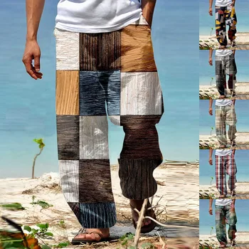 Мужские брюки Летние брюки Пляжные брюки Эластичный пояс с завязками 3D принт в полоску Графические принты Геометрия Комфорт Повседневный Повседневный