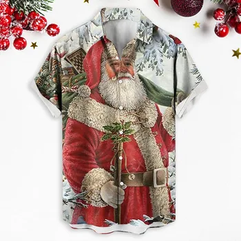 Мужские рождественские рубашки, Забавные топы С короткими рукавами, Блузки Navidad с 3D-принтом, Уродливые кофточки с отворотом в стиле Санта-Клауса 2
