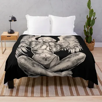 МЭРИЛИН: Винтажное одеяло с абстрактным татуированным ангелом, покрывало для кемпинга на зиму, Винтажное одеяло для декоративного дивана, красивые одеяла