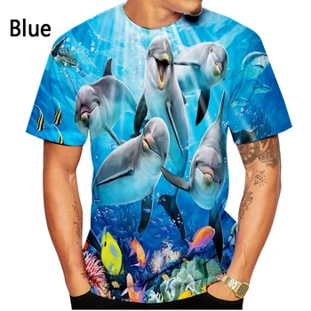 Новая модная футболка с 3D принтом мультяшного дельфина для мужчин/женщин