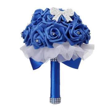 Новые свадебные цветы, букеты невесты для украшения вечеринки, Королевская синяя роза невесты, искусственные руки в руках 1