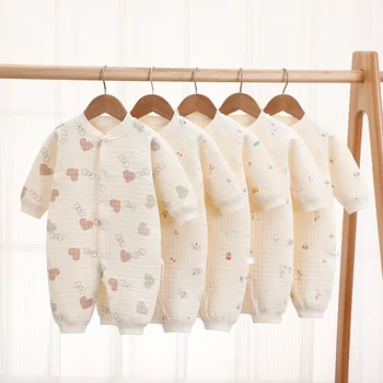 Одежда для новорожденных, пижама, осенне-зимняя одежда для новорожденных девочек и мальчиков, теплый хлопковый комбинезон для детей, комбинезон с длинными рукавами 1