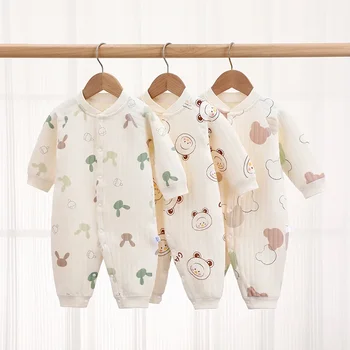 Одежда для новорожденных, пижама, осенне-зимняя одежда для новорожденных девочек и мальчиков, теплый хлопковый комбинезон для детей, комбинезон с длинными рукавами 2