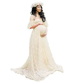 Платье для беременных, халат для фотосессии, Одежда для беременных, юбки с кружевным хвостом, платье с коротким рукавом, женские 1