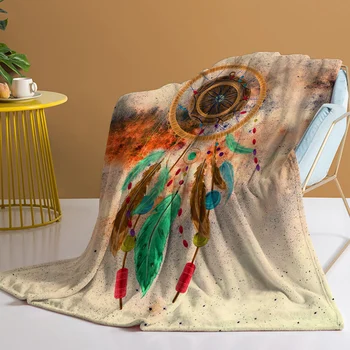 Плед-ловец снов, плед-ловец с принтом из зеленых перьев, Уютное одеяло для дивана-кровати в гостиной