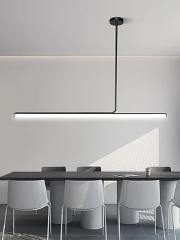 Простая современная светодиодная люстра в скандинавском стиле, столовая, кухонный остров, длинная подвесная лампа, ресторан, бар, кофейня, светильники 1