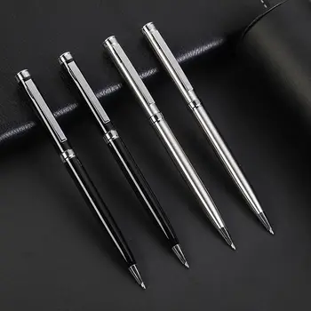 Рекламная роскошная металлическая ручка, Шариковая ручка с индивидуальным логотипом, Черная ручка, Рекламный подарок, Персонализированная ручка из серебристой стали 1