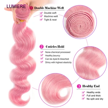 Светло-розовые объемные волнистые пучки 100% человеческих волос для наращивания для женщин, перуанские пучки волос, необработанные натуральные человеческие волосы 2