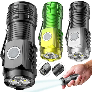 Светодиодный фонарик с 3 глазами, фонарик емкостью 500 мАч, мини-тактический фонарик, USB-перезаряжаемый светодиодный фонарик высокой мощности с магнитной ручной лампой 1