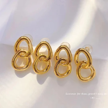 Серьги-гвоздики из настоящего золота 18 карат YUNLI, серьги-подвески на цепочке AU750, женские ювелирные украшения, подарки 2