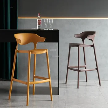 Скандинавские пластиковые барные стулья, современная барная мебель, стул для кафе со спинкой, домашний штабелируемый дизайнерский барный стул, креативные табуретки с высокими ножками