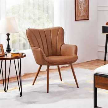 Современное кресло с акцентом из искусственной кожи, кресла для отдыха, Ретро Коричневые Стулья для гостиной, Мебель с индивидуальной спинкой для кресла 2