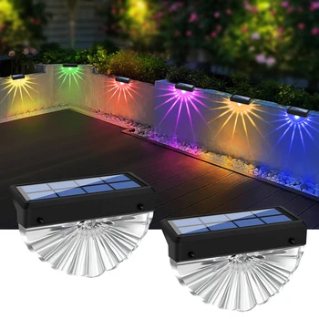 Солнечные палубные фонари Наружные водонепроницаемые светодиодные фонари для лестниц во внутреннем дворике, ступеней для садовых дорожек и заборов Теплый белый / меняющий цвет