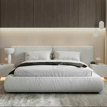 Спальный гарнитур в итальянском стиле, Супружеская двуспальная кровать для дома, спальня, квартира С большим изголовьем цвета слоновой кости, Простота 1