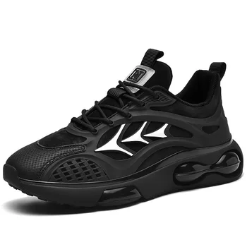 Спортивная обувь для тенниса, мужские осенние повседневные кроссовки на воздушной подушке, увеличивающие рост, Черные дышащие студенческие кроссовки для ходьбы 1