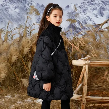Черная Длинная пуховая куртка для девочек-подростков, зимние однотонные Теплые Модные парки, пальто, верхняя одежда на молнии, верхняя одежда для детей 5-16 лет 1