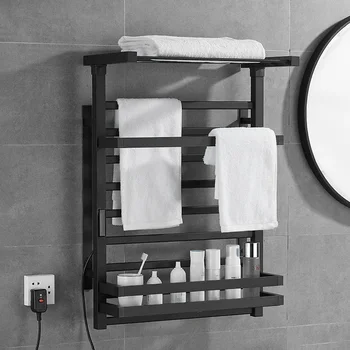 Черно-белая Вешалка для полотенец с электрическим подогревом в ванной комнате, Цифровой дисплей, Алюминиевый Электрический Полотенцесушитель, Энергосберегающий Полотенцесушитель 1