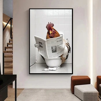Юмор Животных Современный Декор стен Принты на холсте Портрет Цыпленка Идеи для декоративных картин для плакатов в ванной комнате 1