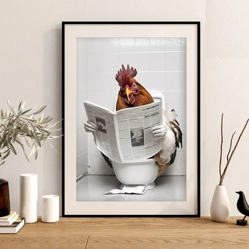 Юмор Животных Современный Декор стен Принты на холсте Портрет Цыпленка Идеи для декоративных картин для плакатов в ванной комнате 2
