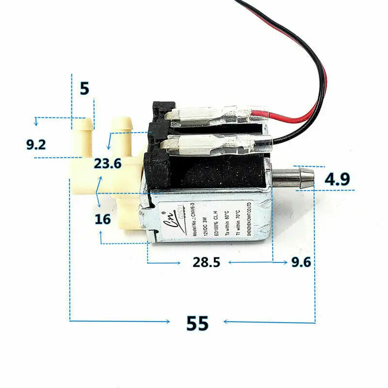 DC12V 2-позиционный 3-ходовой мини-электрический электромагнитный клапан N/C с нормально закрытым микрорегулированием расхода воздуха и воды Электрический клапан Изображение 1