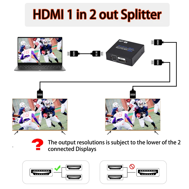 4K HDMI Разветвитель 1X2 1X4 HDMI 4K Разветвитель 1 вход 2 выхода Одновременно 2160P HDMI 1.4 Разветвитель для двух мониторов HDCP 1.4 4K 30Hz Изображение 1