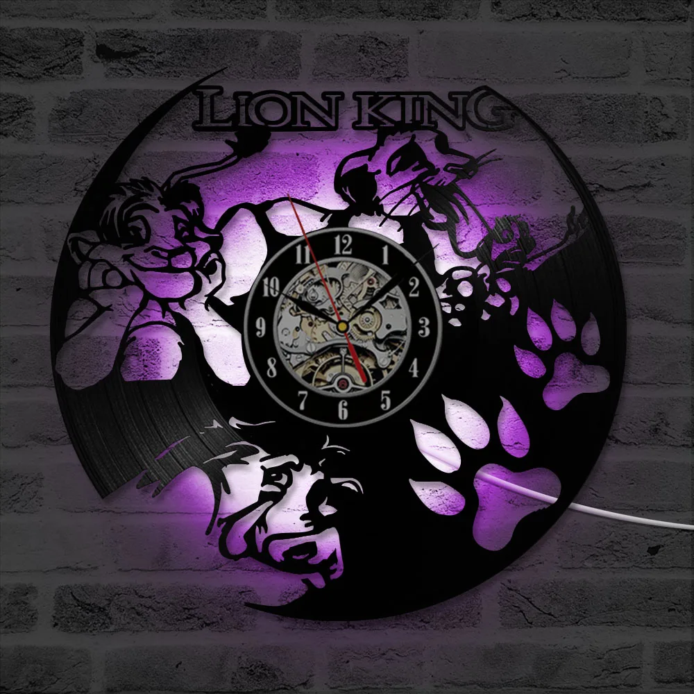 Домашний декор CD-пластинка Светодиодные часы The Lion King Виниловая пластинка Настенные часы Классический античный стиль Подвесные настенные часы ручной работы Изображение 1