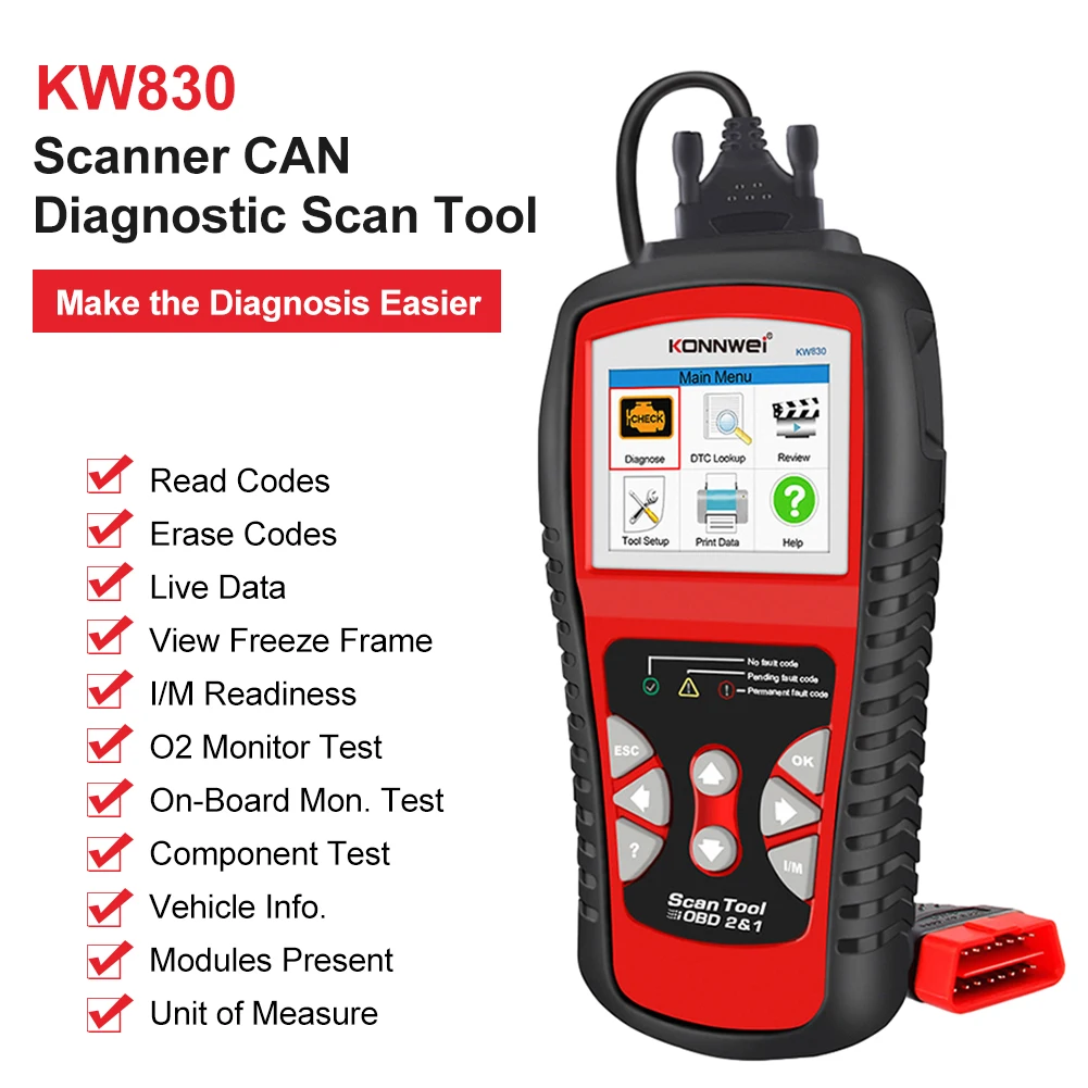 KW830 EOBD Upgrade Автоматический Диагностический Сканер Инструмент Для Ремонта Автомобилей Цветной Дисплей Считыватель Кода Неисправности Двигателя Для Автомобильных Инструментов По Протоколу OBDII Изображение 1