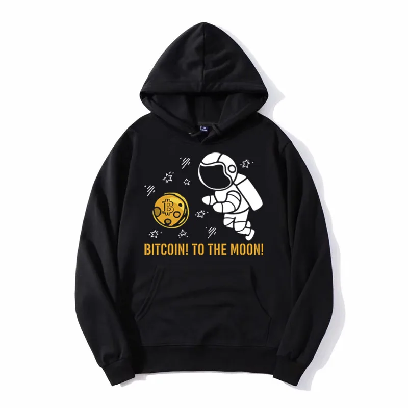 Толстовка Fly To the Moon с принтом криптовалюты Bitcoin, винтажная толстовка в стиле панк, хлопковый пуловер в стиле хип-хоп Harajuku, пальто унисекс Изображение 1