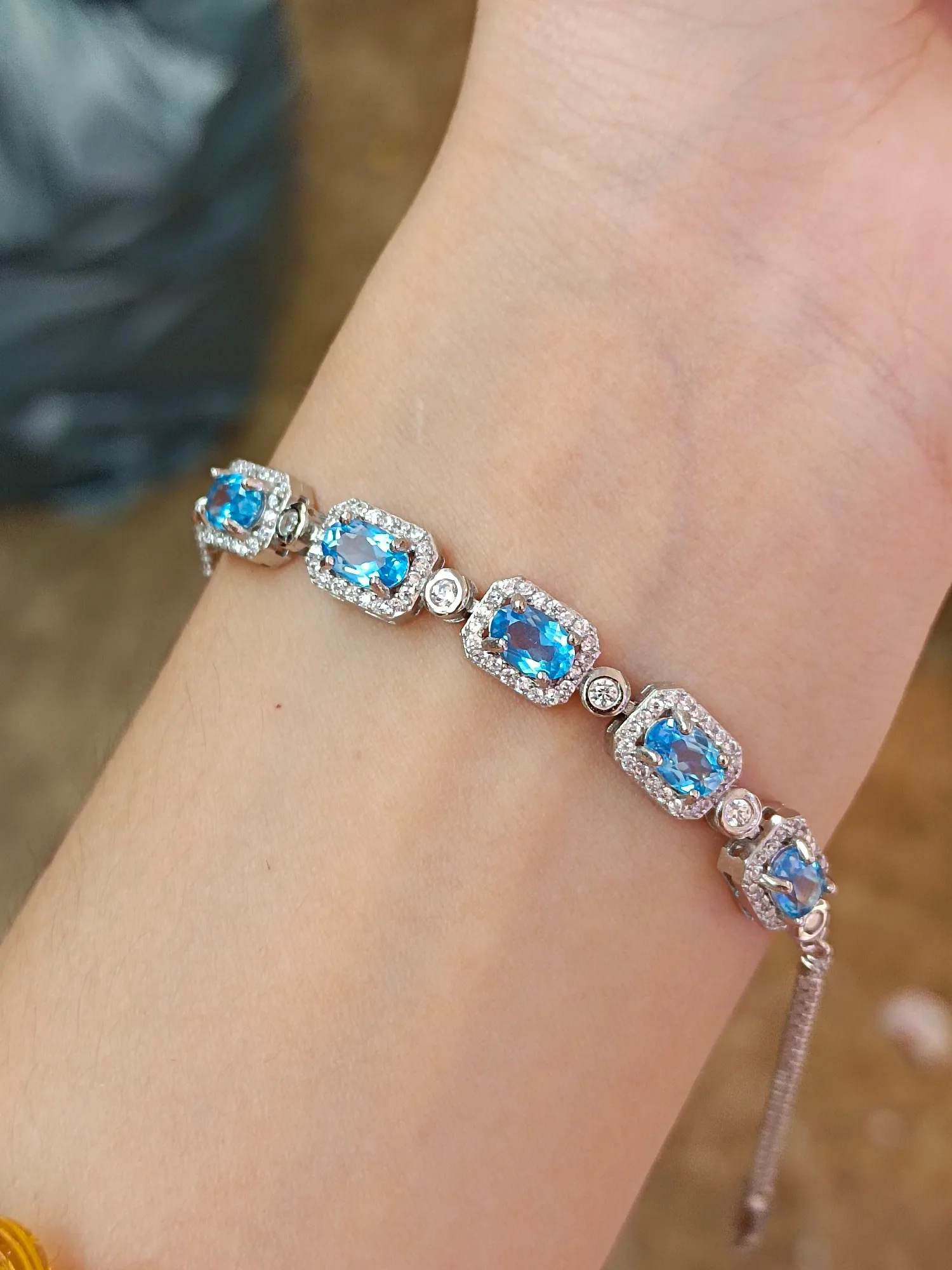 Серебряный браслет с инкрустацией топазом 925 пробы с пятью квадратными синими камнями и ювелирными изделиями высокого качества, модный подарок на день рождения, годовщину для женщин Изображение 1