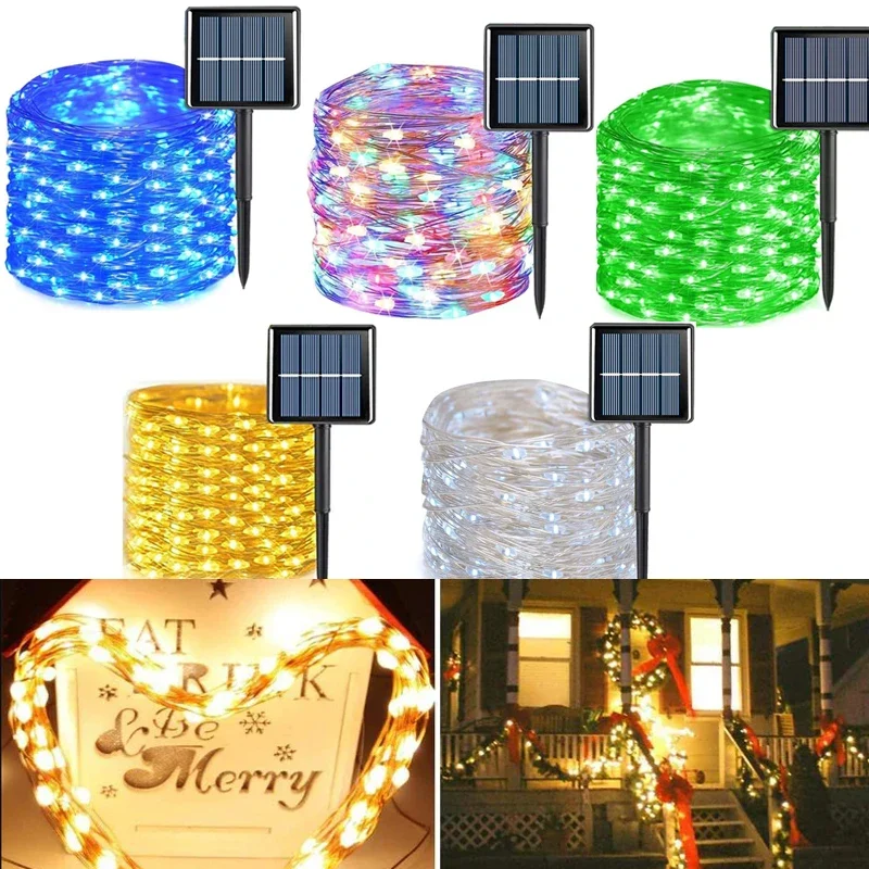Новогодняя Солнечная Лампа LED Outdoor 7M String Lights Fairy Водонепроницаемая Для Праздника Рождественской Вечеринки, Гирлянды, Садовый Декор, Освещение Изображение 1