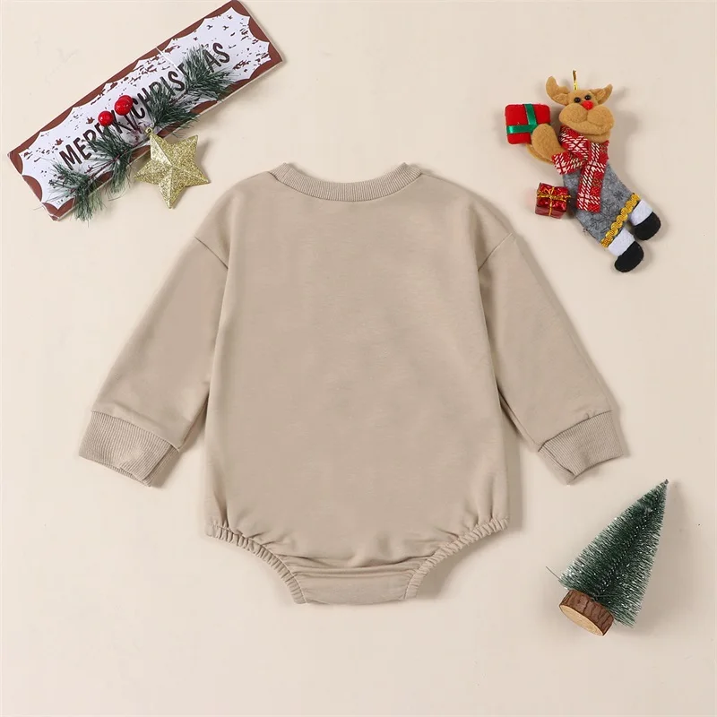 Новорожденный, Мой первый рождественский наряд, Комбинезон с буквенным принтом в виде елки, Круглый вырез с длинным рукавом, Детская Зима Изображение 2