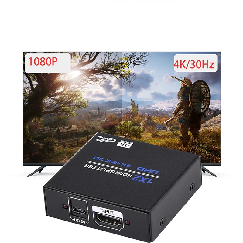 4K HDMI Разветвитель 1X2 1X4 HDMI 4K Разветвитель 1 вход 2 выхода Одновременно 2160P HDMI 1.4 Разветвитель для двух мониторов HDCP 1.4 4K 30Hz Изображение 2