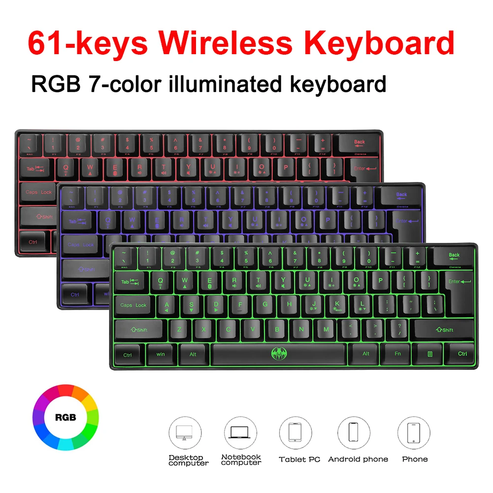 G61 61 Клавиша RGB 2.4G Bluetooth-совместимая беспроводная игровая клавиатура для портативных ПК Изображение 2