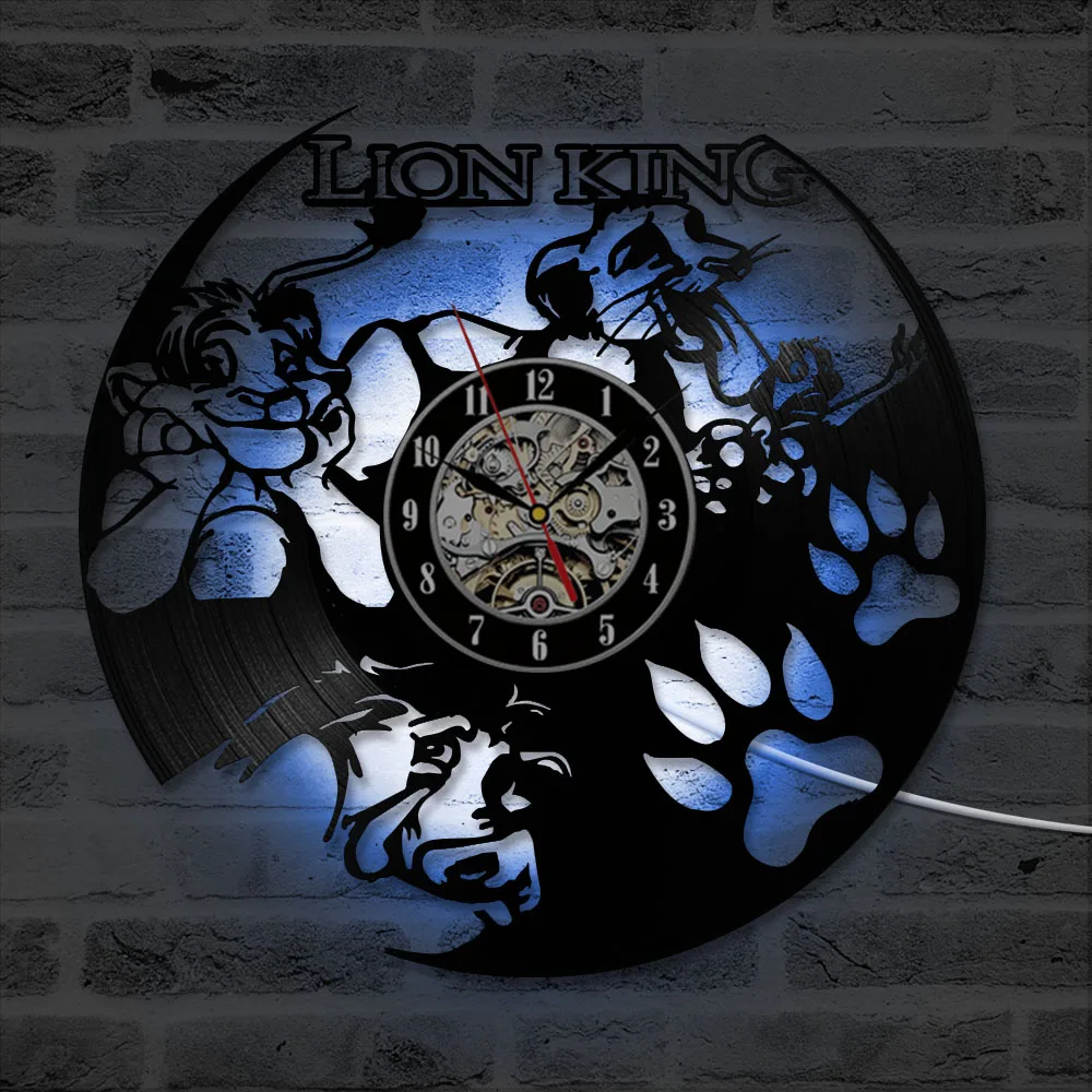 Домашний декор CD-пластинка Светодиодные часы The Lion King Виниловая пластинка Настенные часы Классический античный стиль Подвесные настенные часы ручной работы Изображение 2