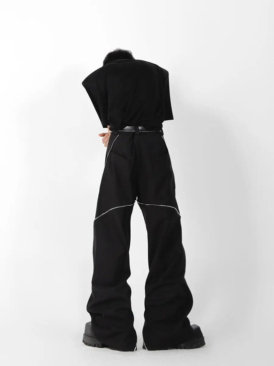 Американский модный бренд, женские черные брюки с разрезом на молнии, слегка расклешенные брюки с вертикальным ощущением прямых повседневных брюк в стиле ретро Изображение 2