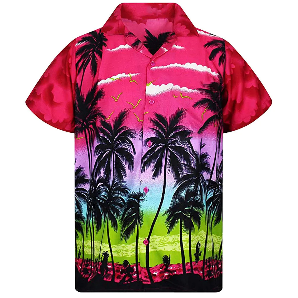 Летние модные 3D Рубашки Мужские Негабаритные Пляжные мужские Рубашки С коротким рукавом И Принтом Кокосовой Пальмы Гавайские топы Мужская Одежда Camiseta Изображение 2