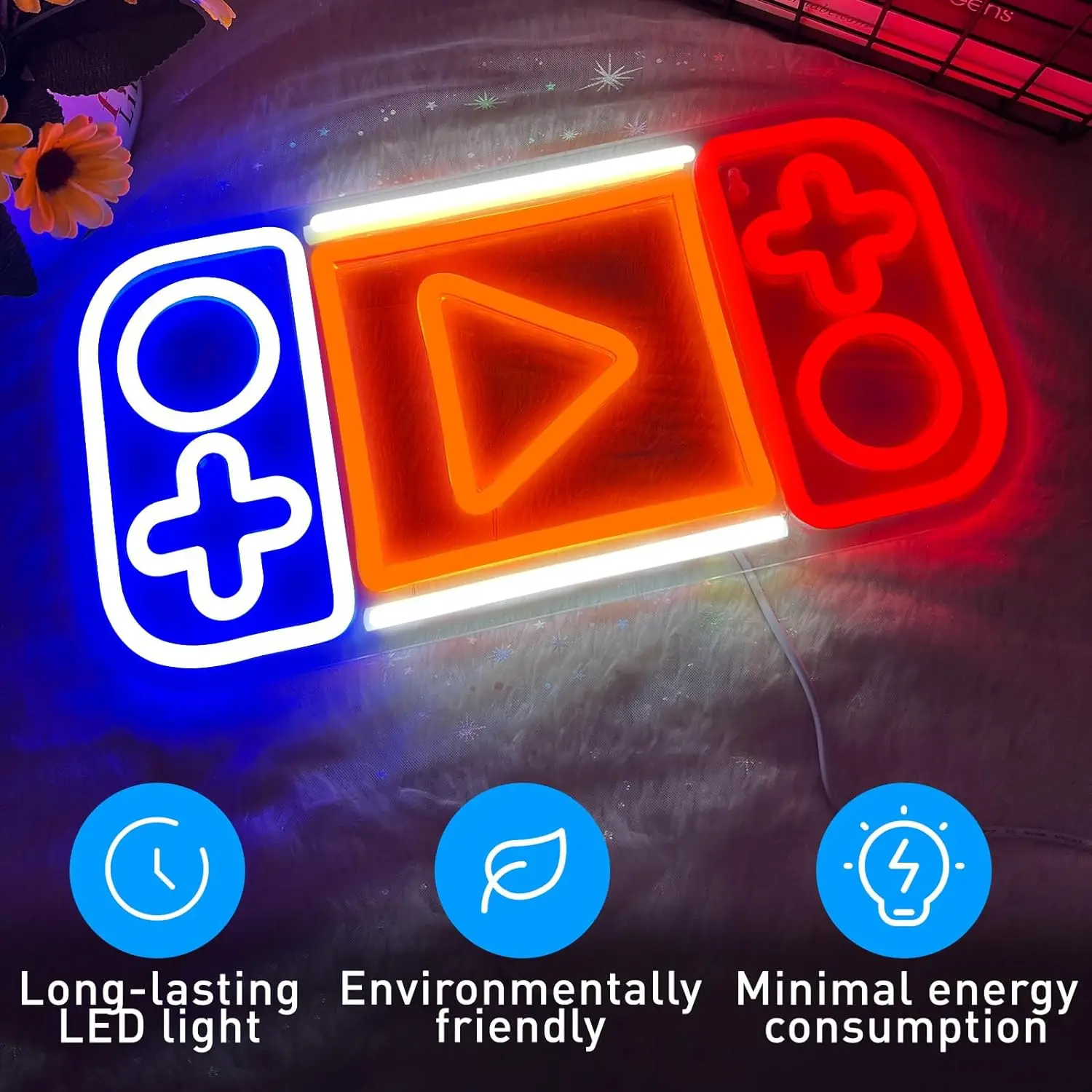 Игровая неоновая вывеска для игровой комнаты, ретро игровая консоль с питанием от USB, светодиодная неоновая вывеска, светодиодная неоновая вывеска для геймеров с регулируемой яркостью для мальчика-подростка Изображение 2