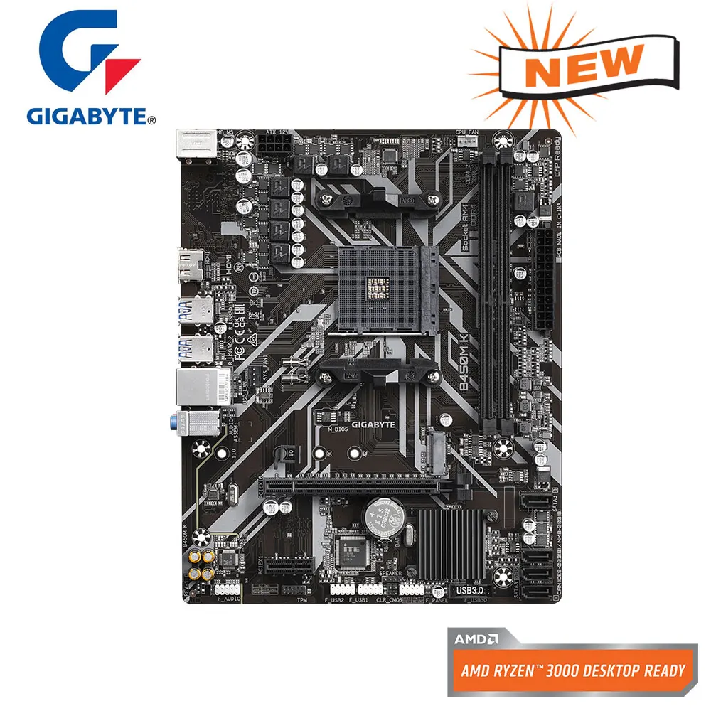 Материнская плата GIGABYTE B450M DS3H V2 с поддержкой комплекта процессоров AMD Ryzen 5 5500 4 * DDR4 4 * SATA 1 * M.2 с 6-ядерным процессором Socket AM4 65W Изображение 2