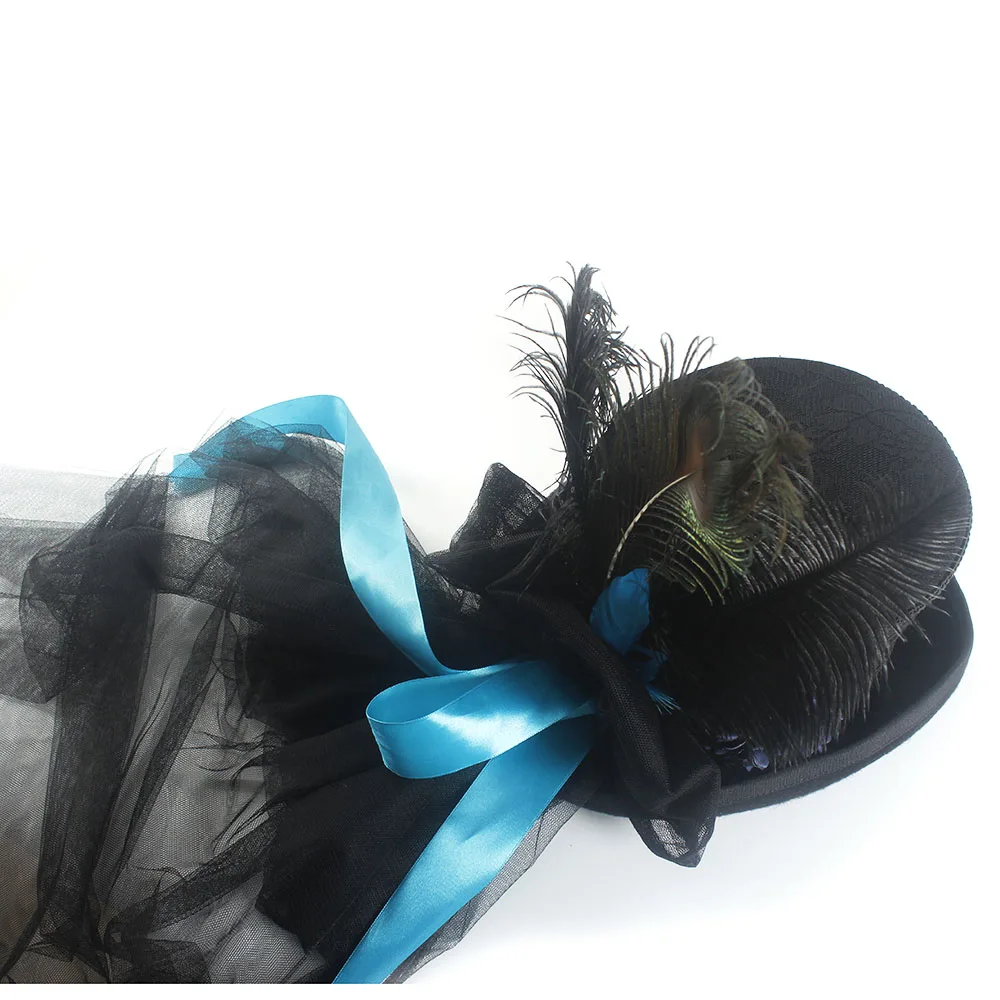 13,5 см 4 размера Ручной работы из черной шерсти Для женщин и мужчин, Свадебная Фетровая шляпа для фокусника, цилиндр для невесты Изображение 2