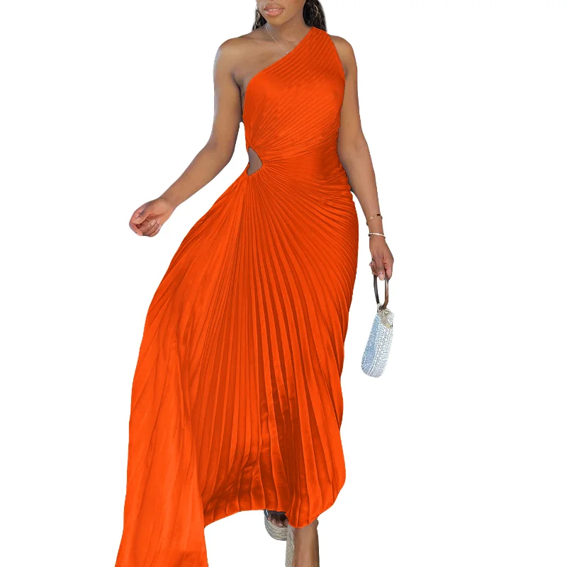 Африканские вечерние платья для женщин, элегантные летние Африканские платья без рукавов из полиэстера, Оранжевое Черное Розовое плиссированное длинное платье, платье Макси Изображение 2