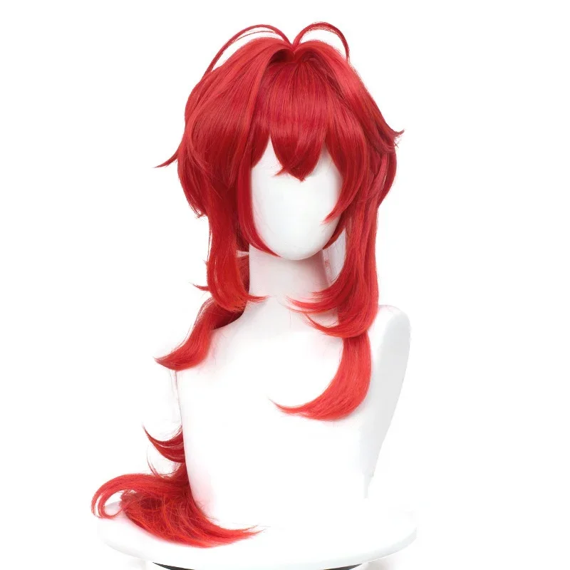 Genshin Impact Diluc Косплей 60 см Длинный Красный парик Косплей Аниме Косплей Парики Термостойкие синтетические парики Хэллоуин Изображение 2