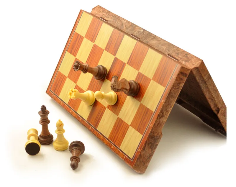 Новые Международные шахматные шашки, складные магнитные Настольные шахматы из высококачественного дерева, английская версия, три размера Изображение 2