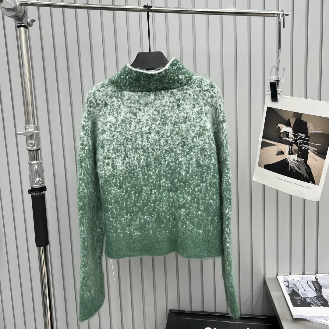 2023 Осень Новый женский жаккардовый вязаный свитер Градиентный модный топ Рождественский Зеленый пуловер со звездами высокого качества Изображение 2