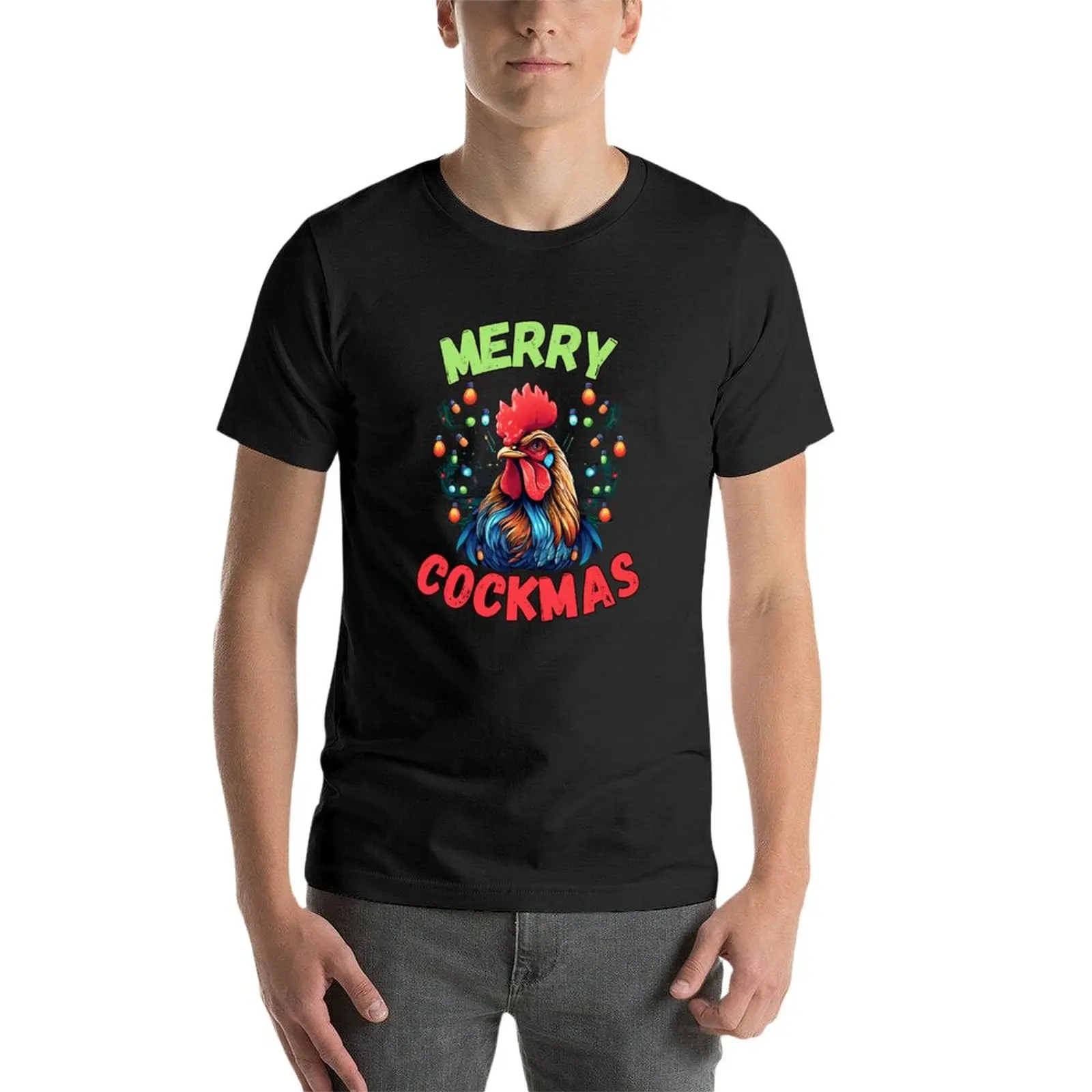 Рождественская футболка Merry Cockmas, графическая футболка, мужская одежда, графическая футболка, мужские футболки, повседневные стильные Изображение 2