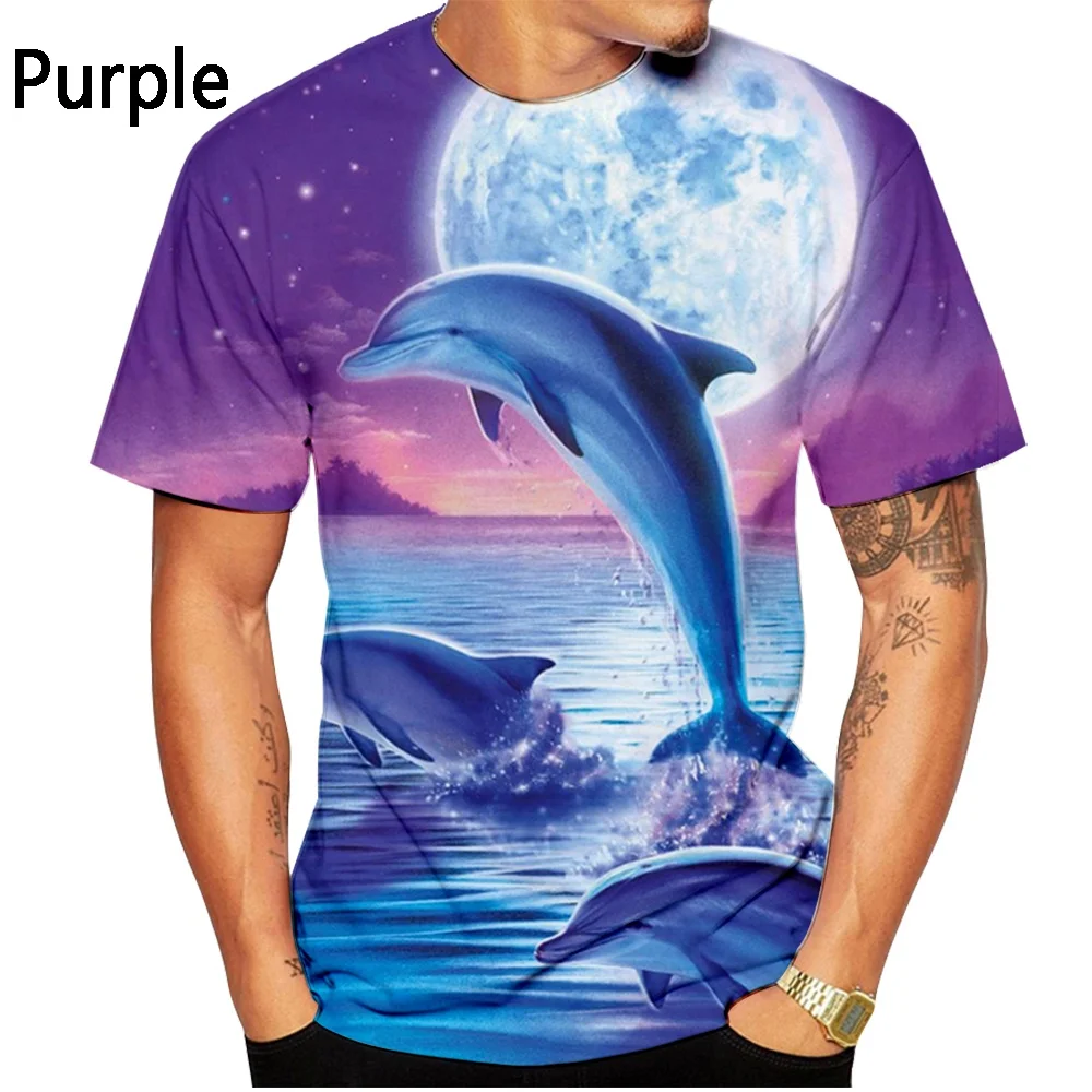 Новая модная футболка с 3D принтом мультяшного дельфина для мужчин/женщин Изображение 2