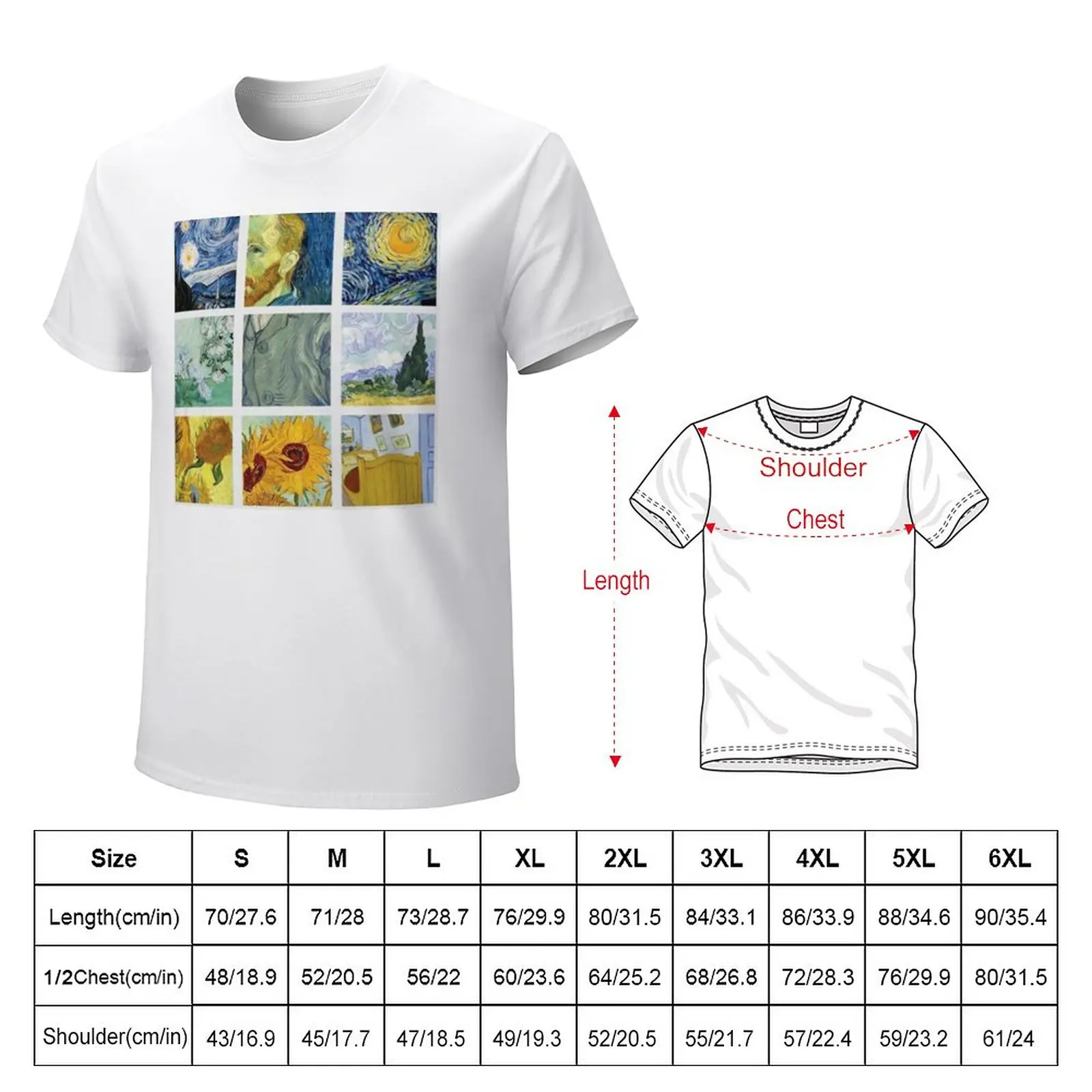 Футболка с рисунком Винсента Ван Гога в сетку, забавная футболка, корейская мода, мужские футболки большого и высокого роста Изображение 3