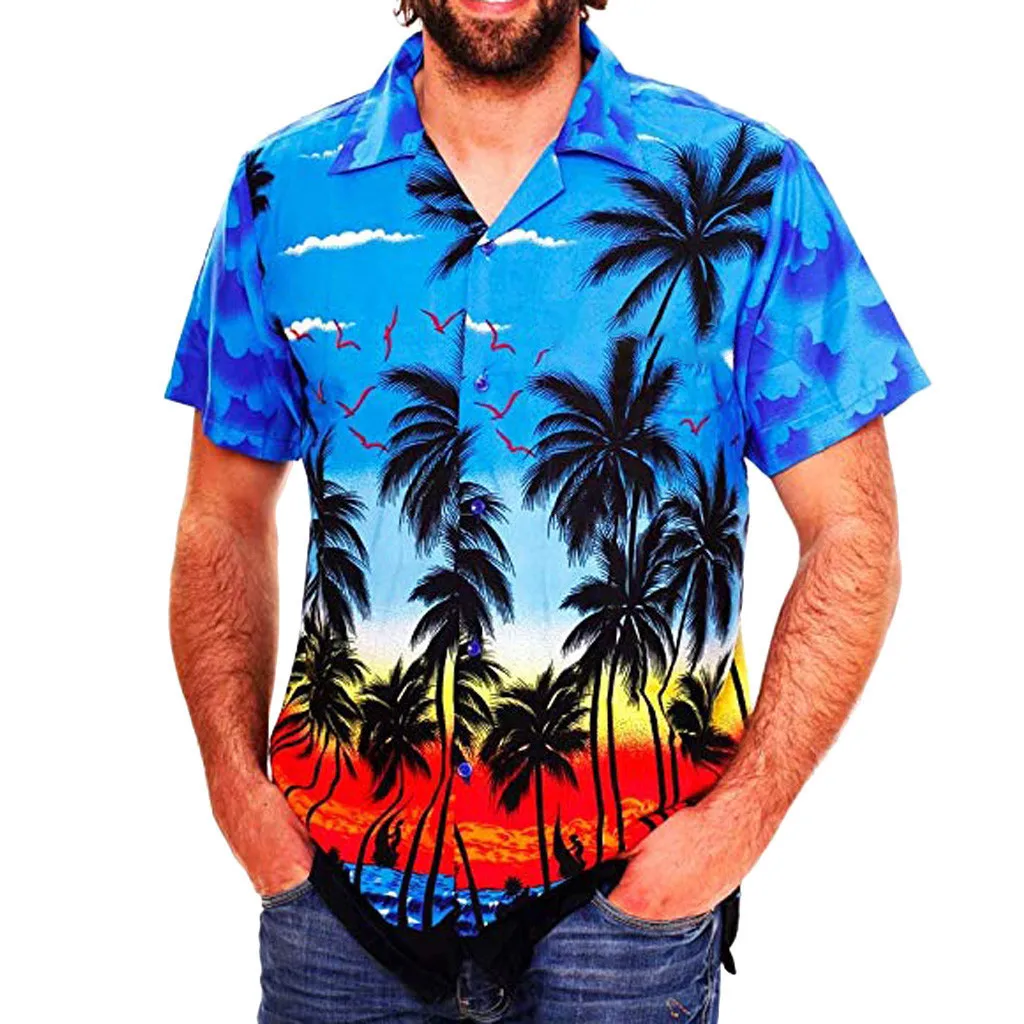 Летние модные 3D Рубашки Мужские Негабаритные Пляжные мужские Рубашки С коротким рукавом И Принтом Кокосовой Пальмы Гавайские топы Мужская Одежда Camiseta Изображение 3