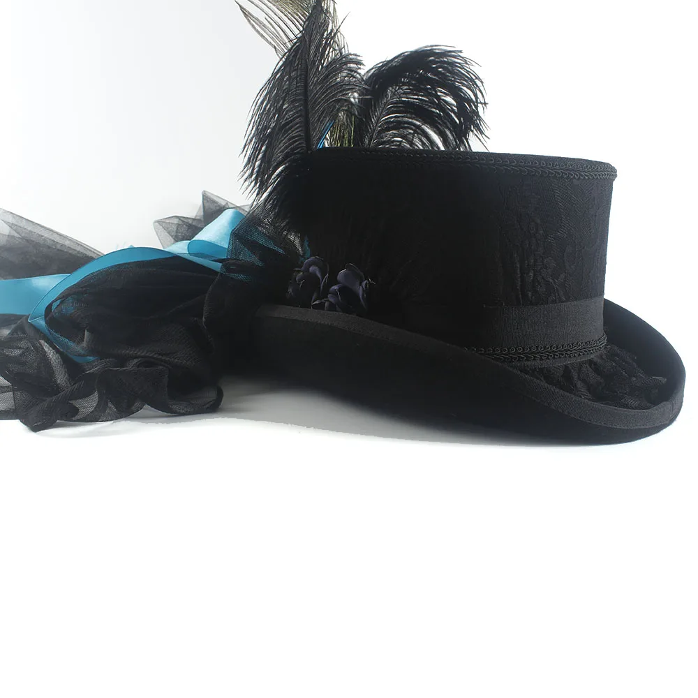 13,5 см 4 размера Ручной работы из черной шерсти Для женщин и мужчин, Свадебная Фетровая шляпа для фокусника, цилиндр для невесты Изображение 3